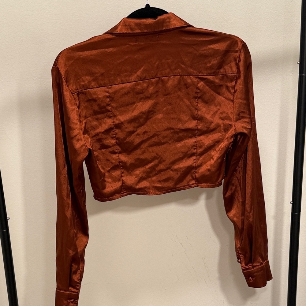 Chic Satin Button-Up Blouse in Rust - Picture 3 of 3